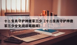 十二生肖守护神唐家三少（十二生肖守护神唐家三少全文阅读笔趣阁）