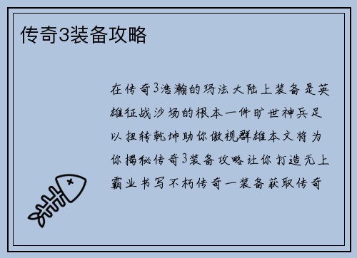 传奇3装备攻略